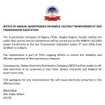 TCN Schedules Seven-Hour Power Outage in Iwo as Critical Substation Undergoes Maintenance